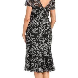 R&M Richards Black and White Flutter Sleeve Wrap Dress